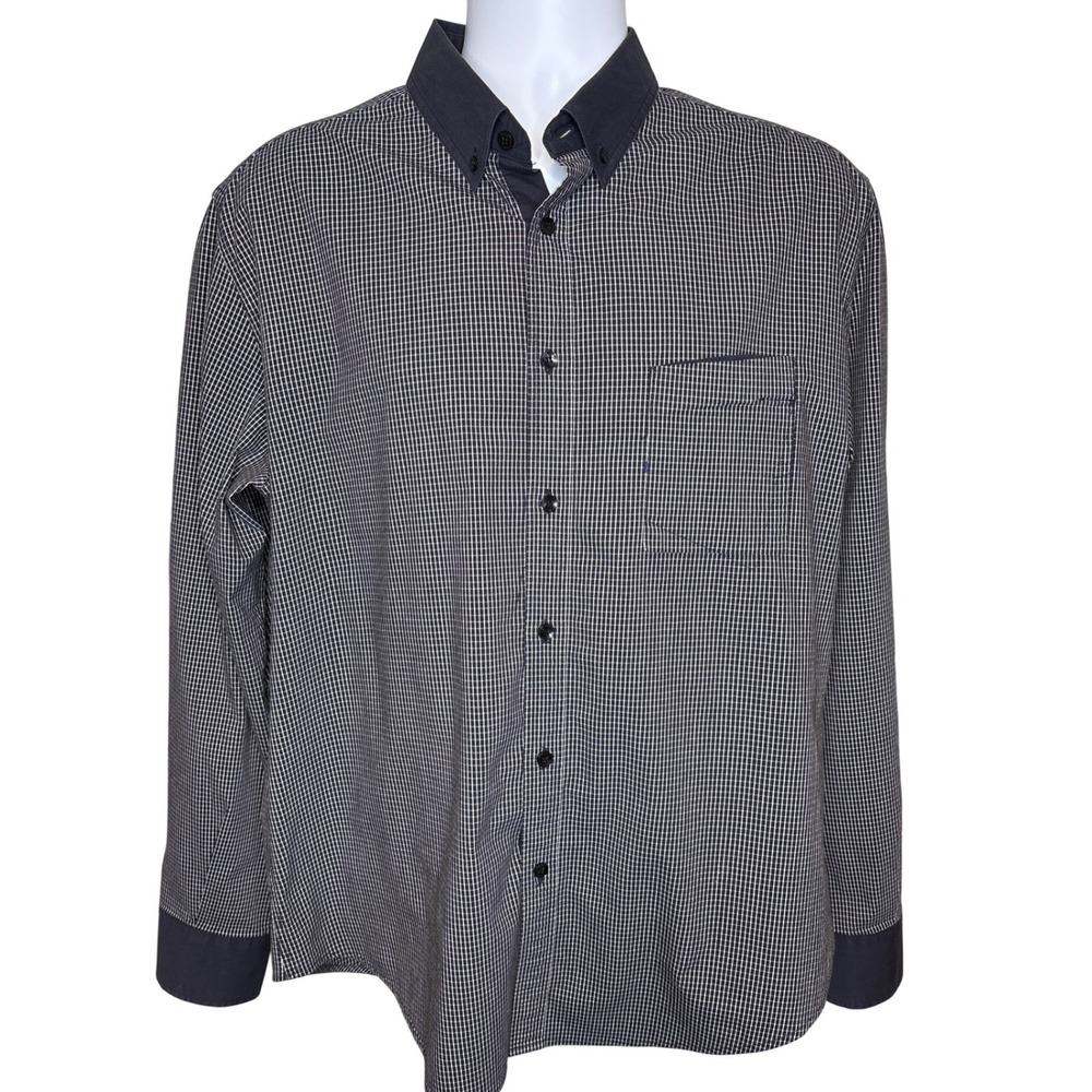 Adolfo Dominguez Mens Navy Blue Micro‎ Gingham Button Down Shirt Sz XL Euro Luxe